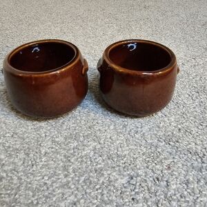 West Bend Glazed Ceramic Bean Pots Stoneware Set of 2 Made In The USA